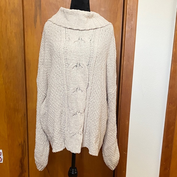 7 For All Mankind Beige Cowl Neck Cable Knit Sweater Fall Winter Layers - Picture 1 of 7